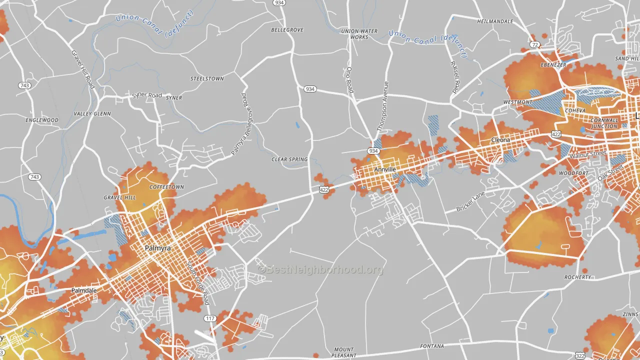 Bike Grade map of Annville, PA