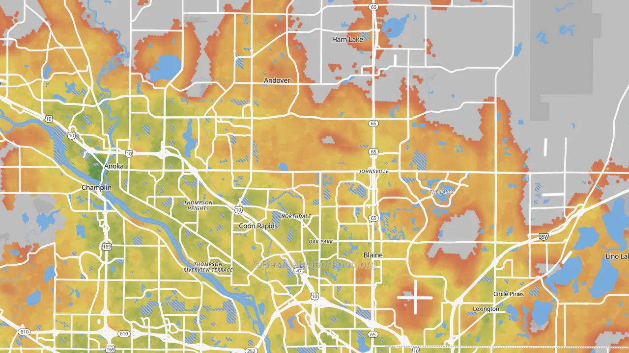 Bike Grade map of Anoka County, MN