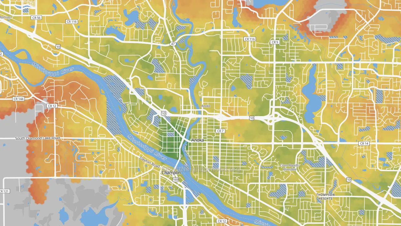 Bike Grade map of Anoka, MN