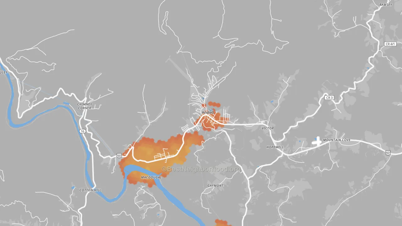 Bike Grade map of Ansted, WV