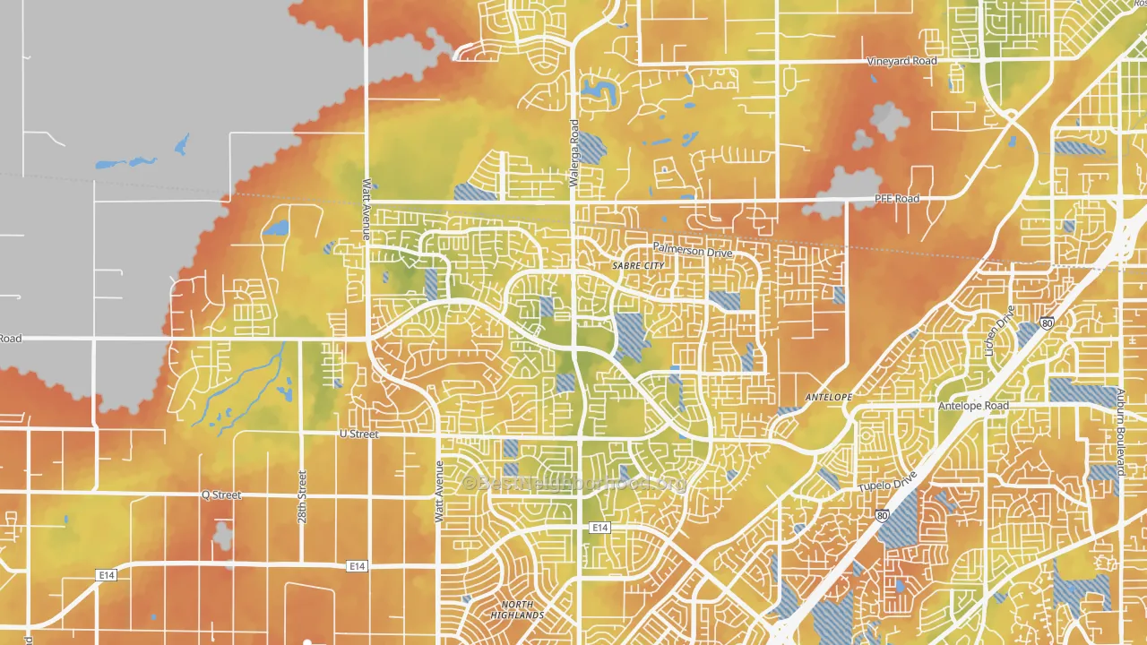 Bike Grade map of Antelope, CA