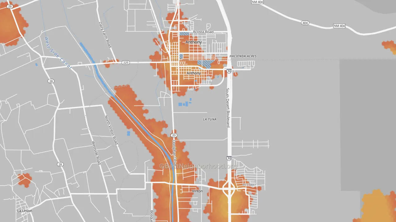 Bike Grade map of Anthony, TX