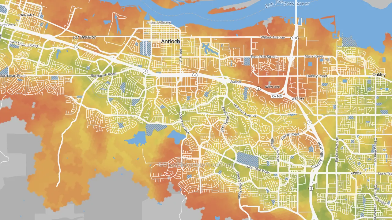 Bike Grade map of Antioch, CA