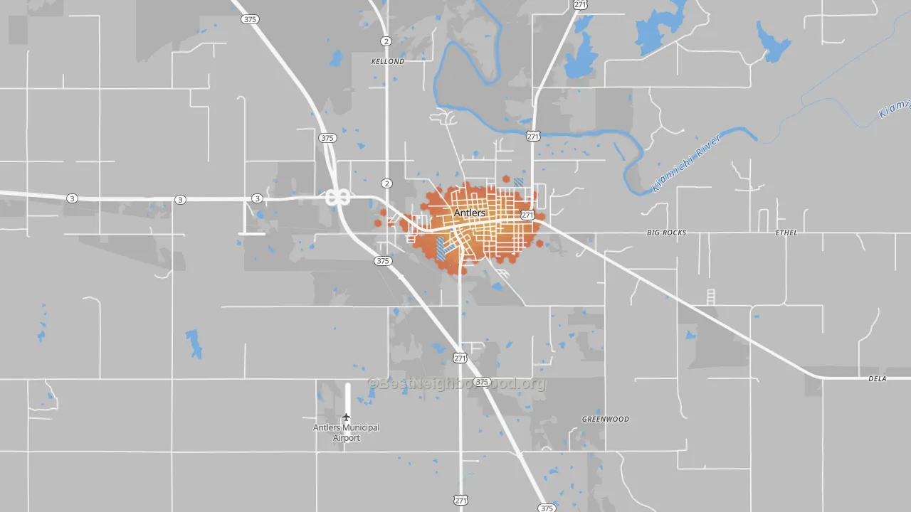 Bike Grade map of Antlers, OK