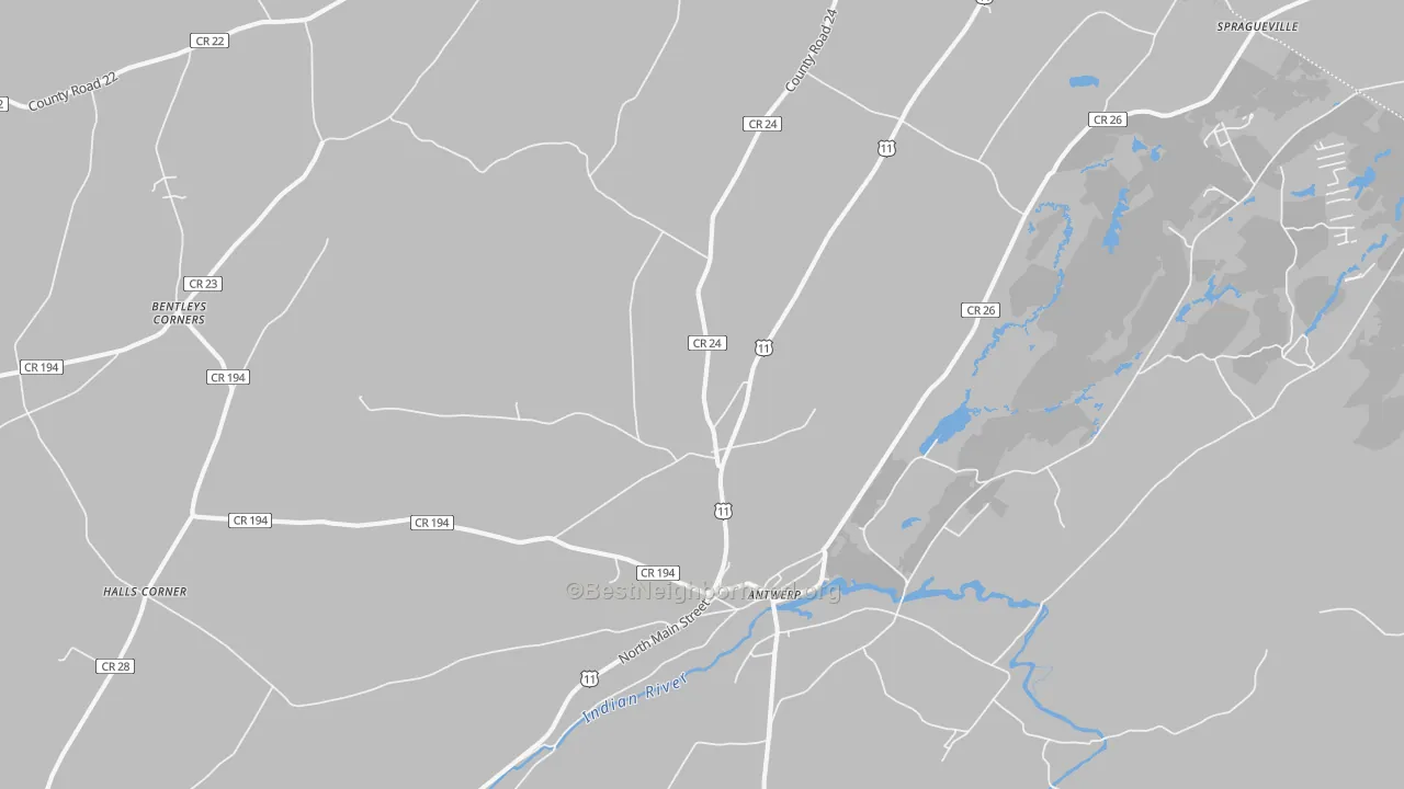 Bike Grade map of Antwerp, NY