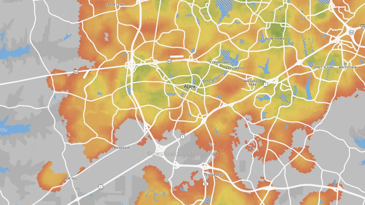 Bike Grade map of Apex, NC