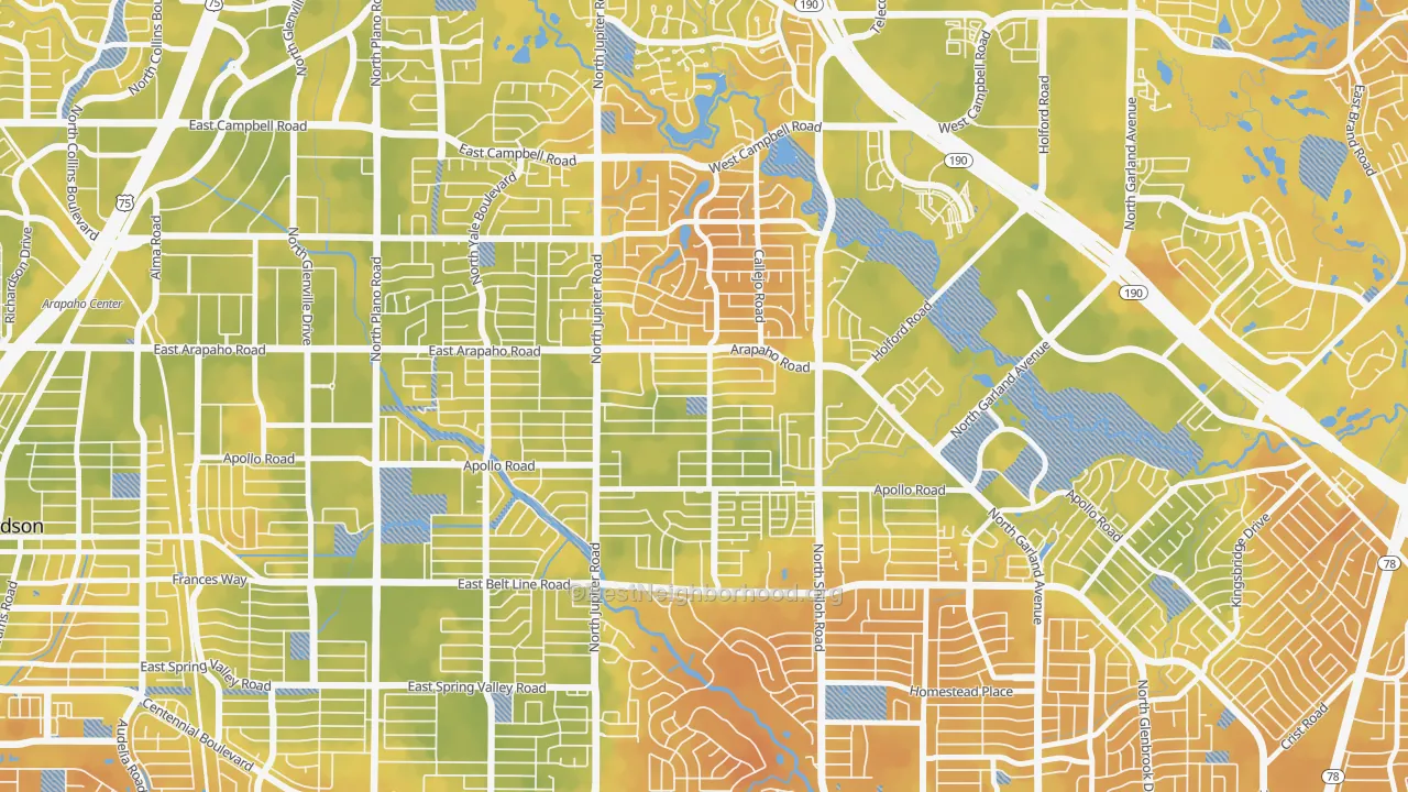 Bike Grade map of Apollo Arapaho and Camelot, Garland, TX