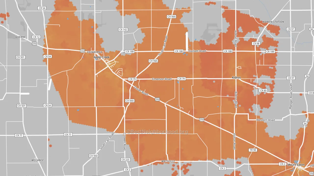Bike Grade map of Apple Creek, OH