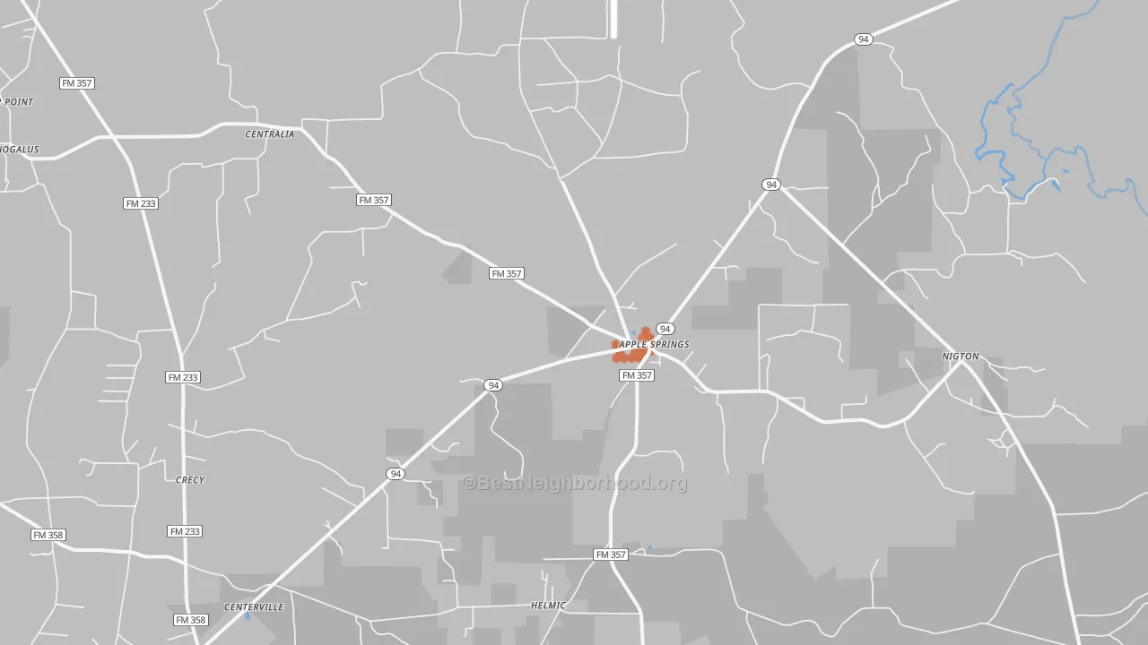 Bike Grade map of Apple Springs, TX
