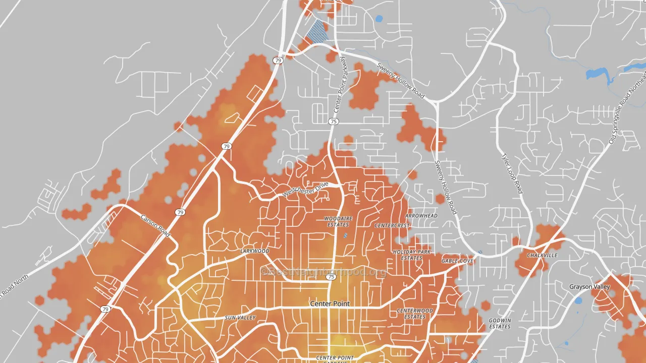 Bike Grade map of Apple Valley, Birmingham, AL