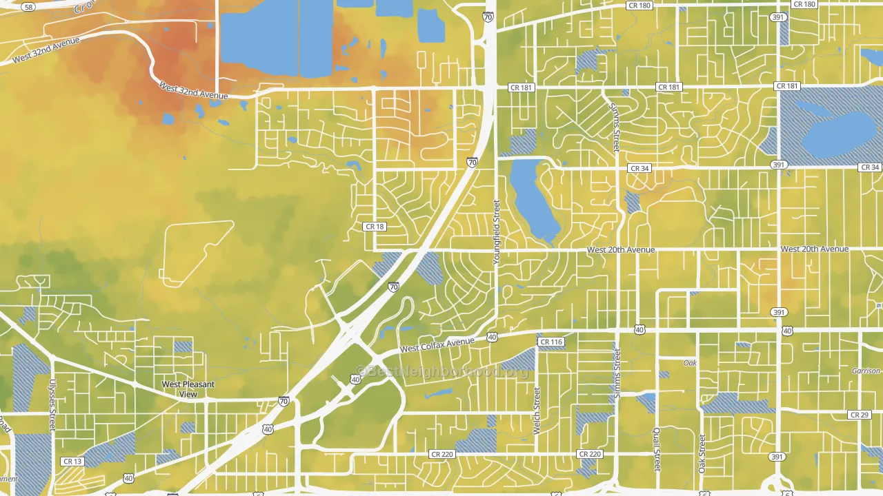 Bike Grade map of Applewood, CO