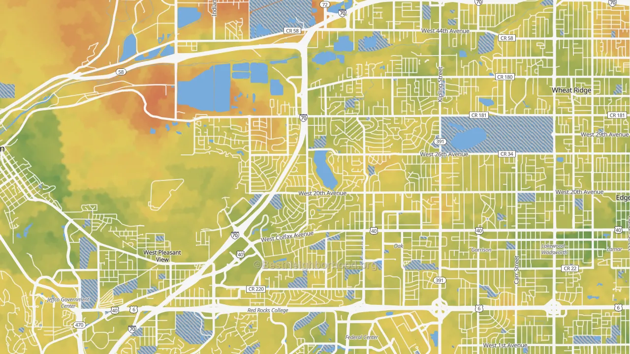 Bike Grade map of Applewood, Lakewood, CO