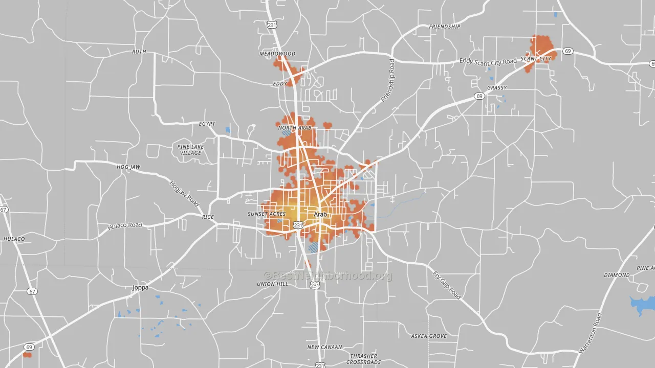 Bike Grade map of Arab, AL
