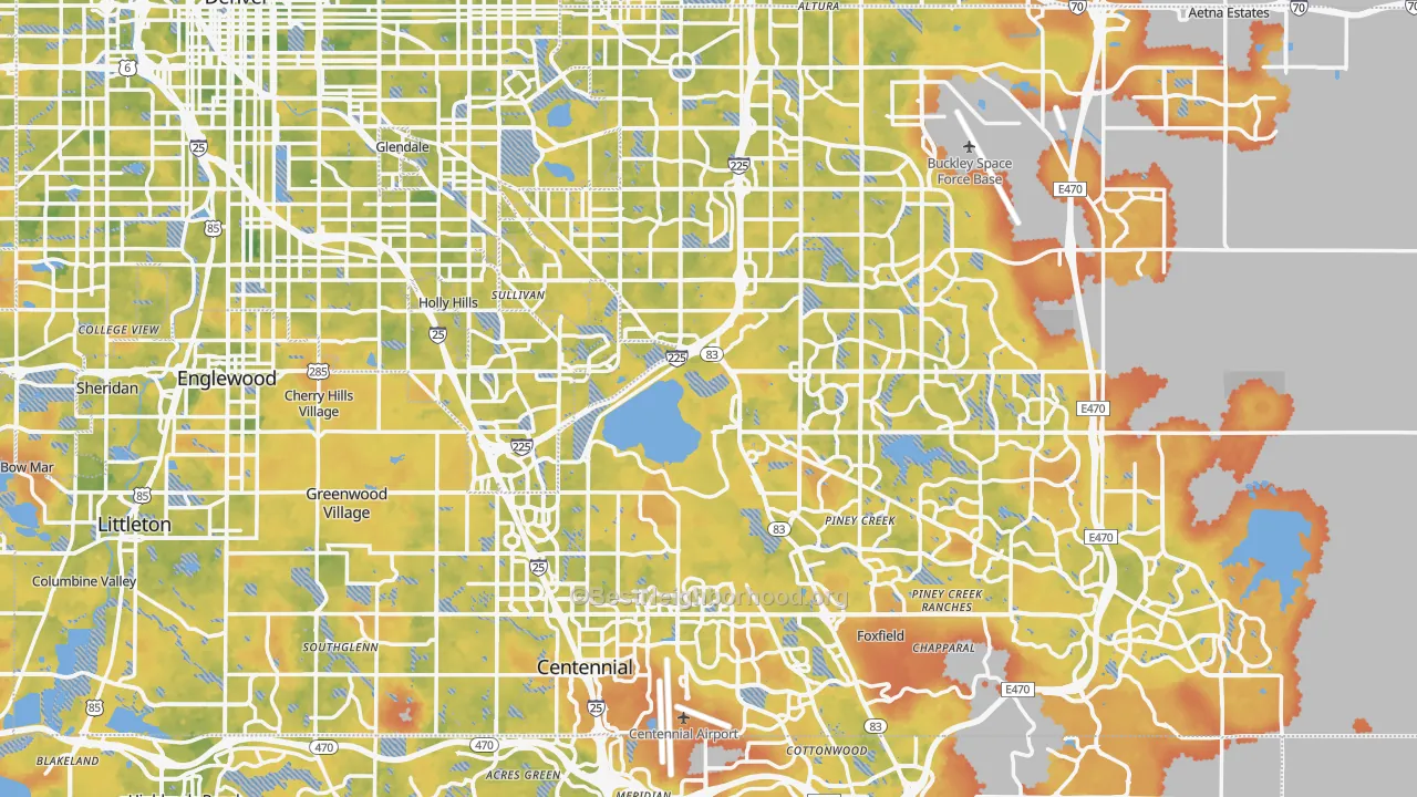 Bike Grade map of Arapahoe County, CO