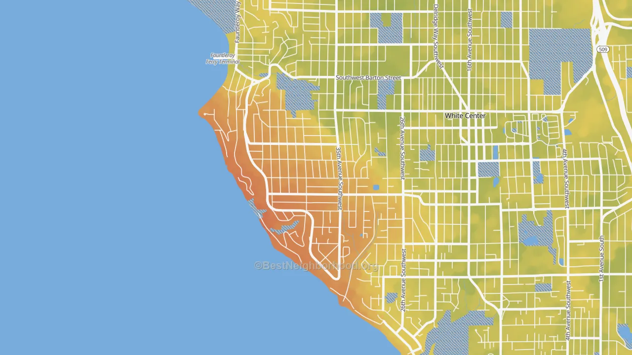 Bike Grade map of Arbor Heights, Seattle, WA