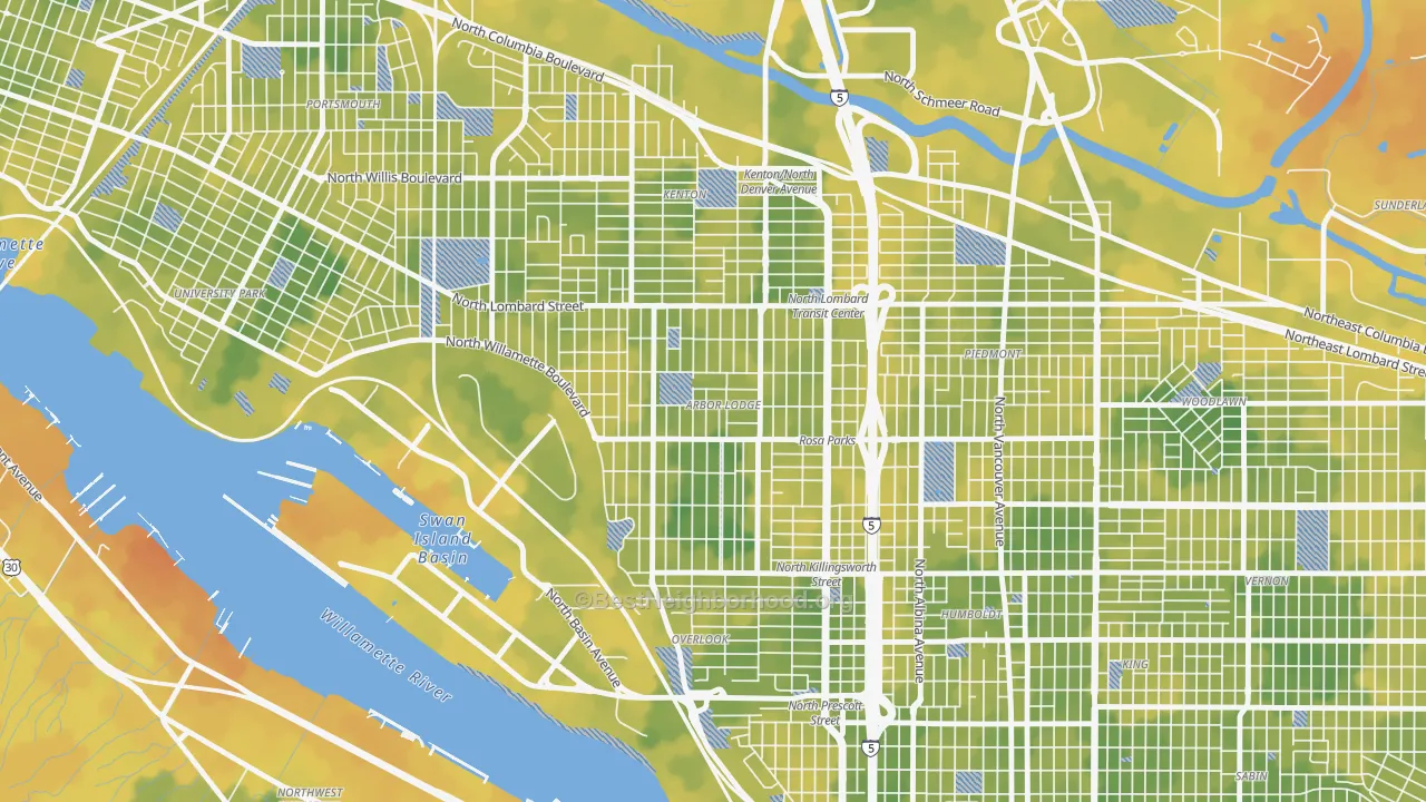 Bike Grade map of Arbor Lodge, Portland, OR
