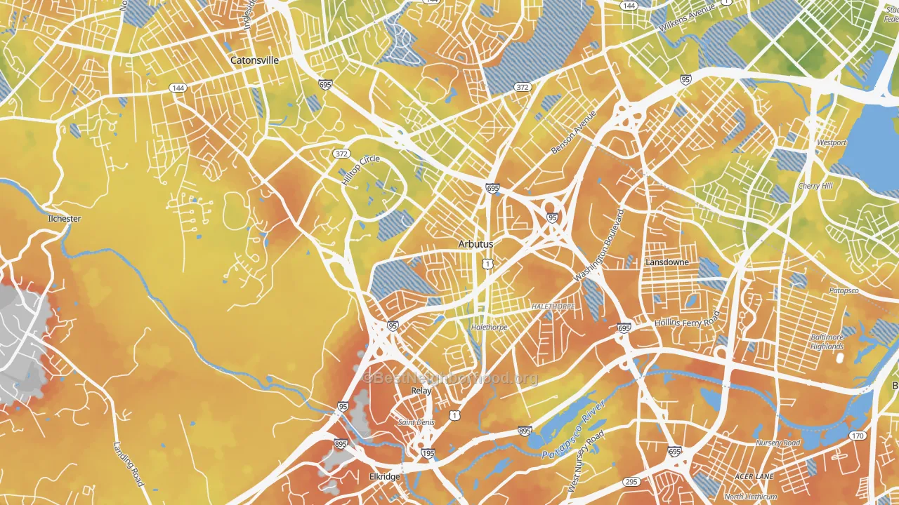 Bike Grade map of Arbutus, MD