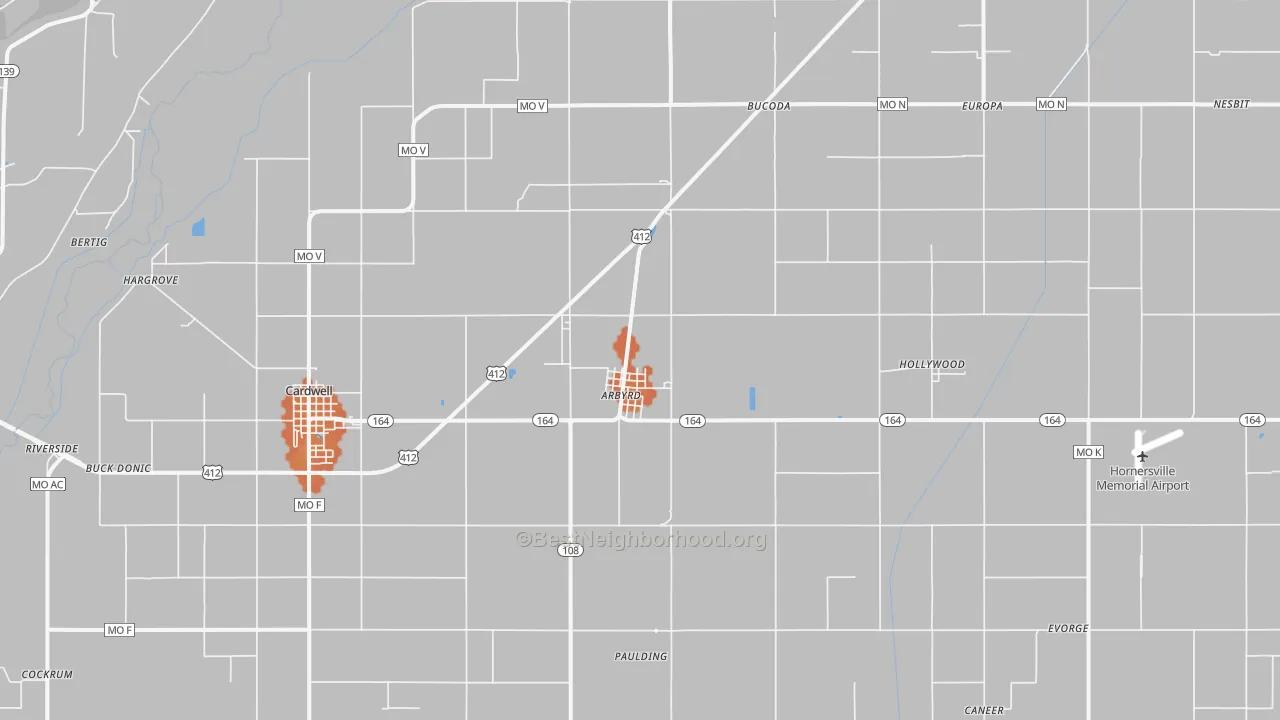 Bike Grade map of Arbyrd, MO