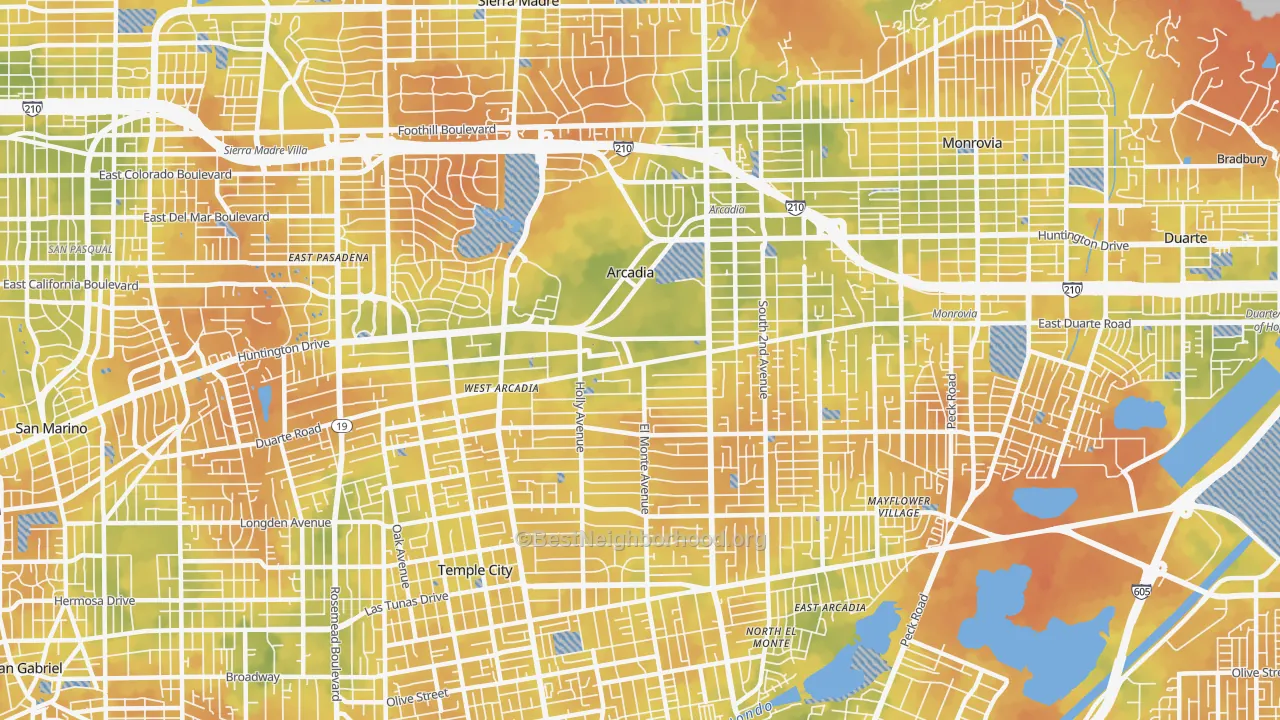 Bike Grade map of Arcadia, CA