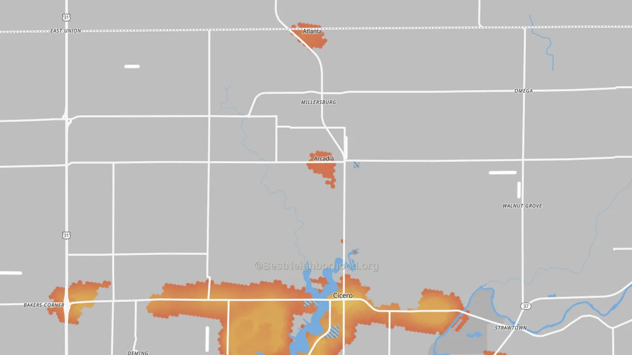 Bike Grade map of Arcadia, IN