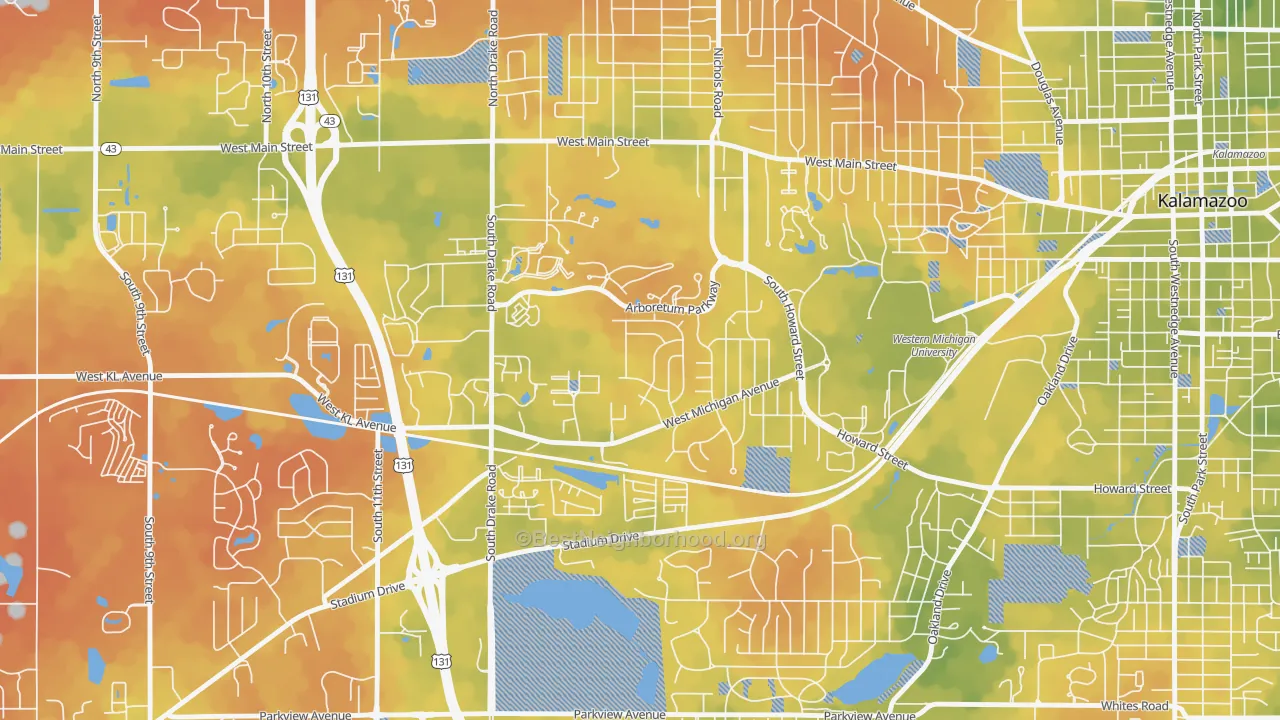 Bike Grade map of Arcadia, Kalamazoo, MI