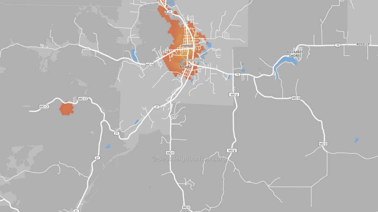 Bike Grade map of Arcadia, MO