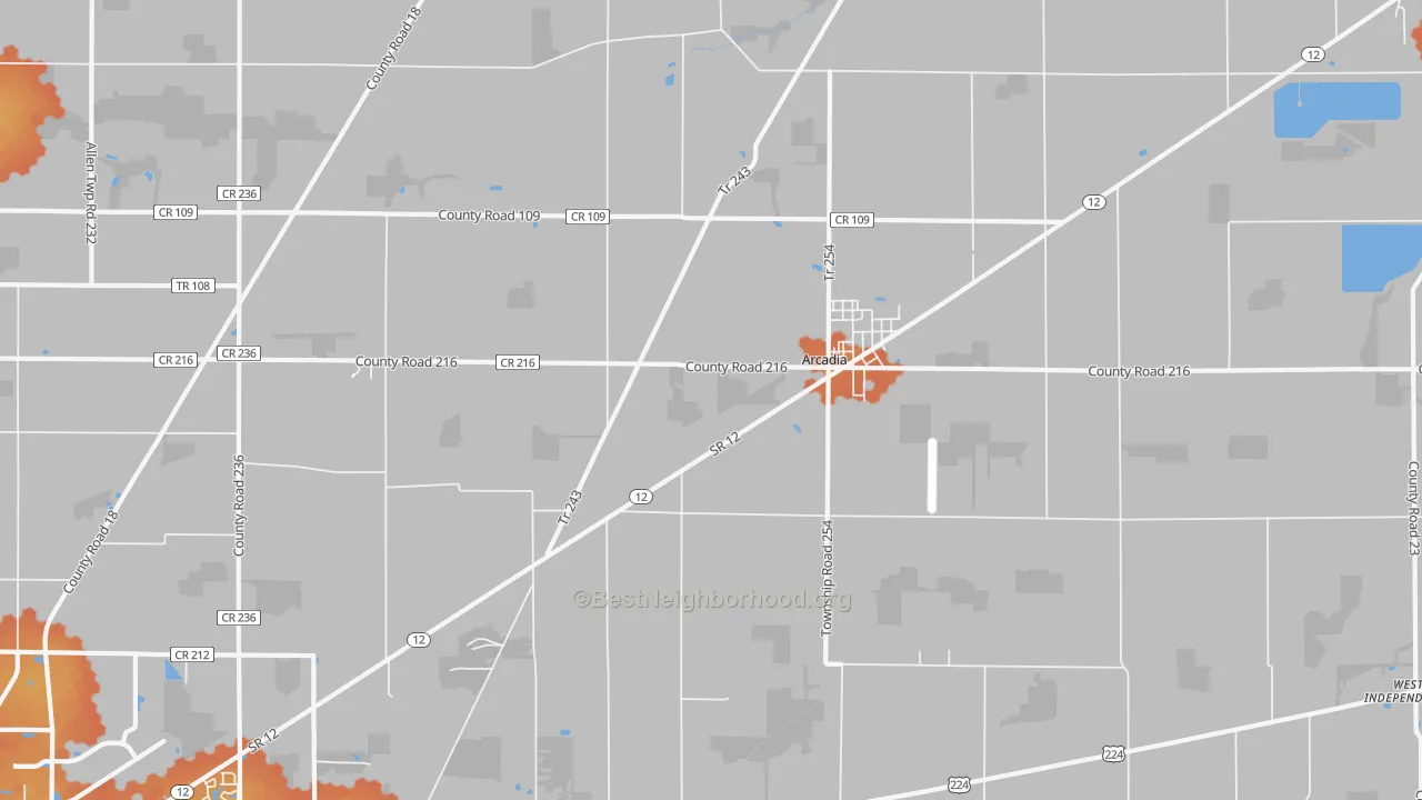 Bike Grade map of Arcadia, OH