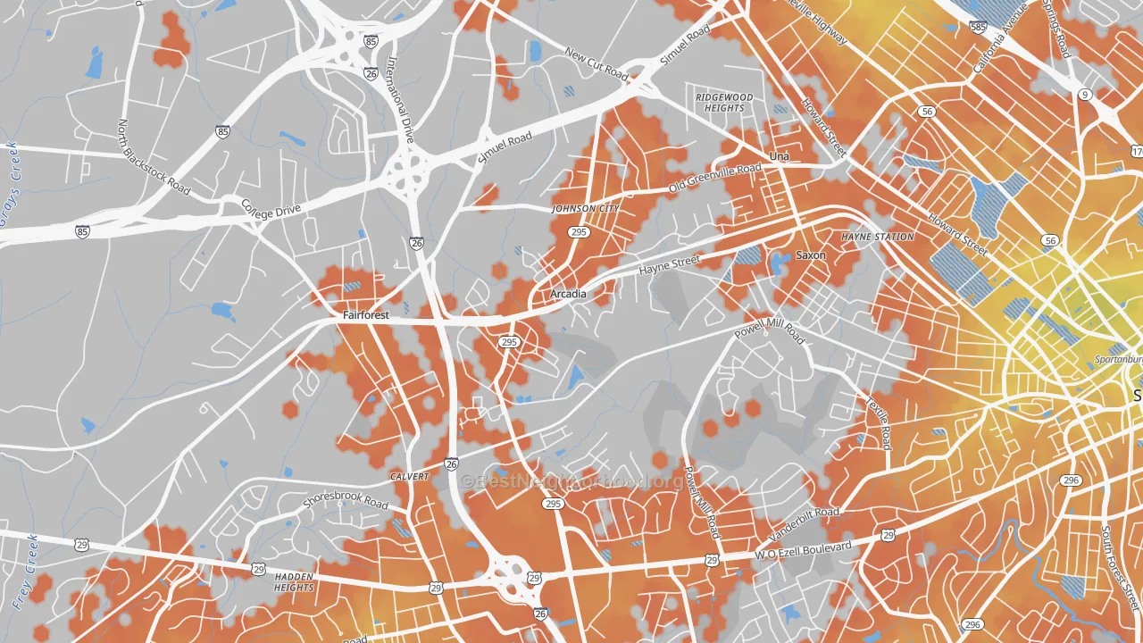 Bike Grade map of Arcadia, SC