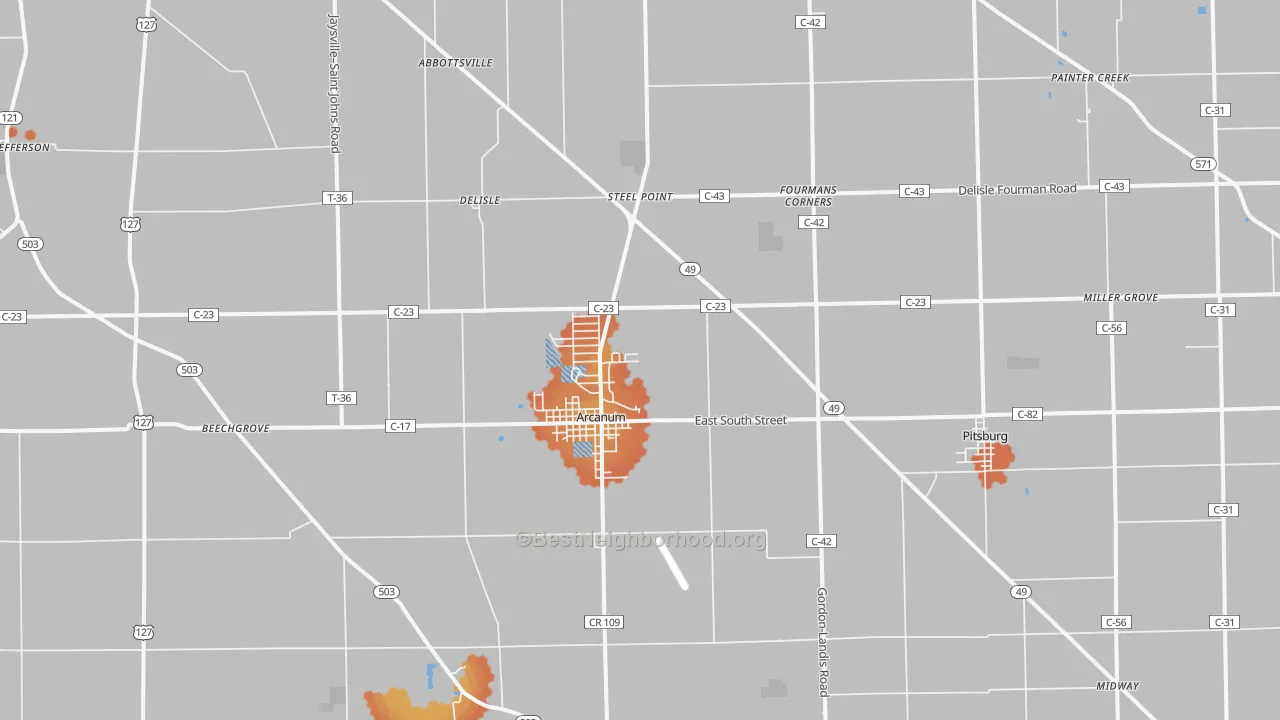 Bike Grade map of Arcanum, OH