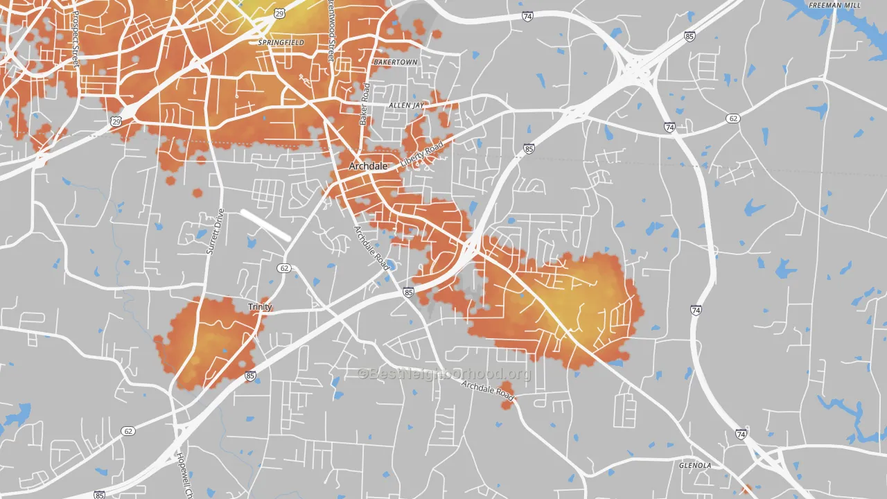 Bike Grade map of Archdale, NC