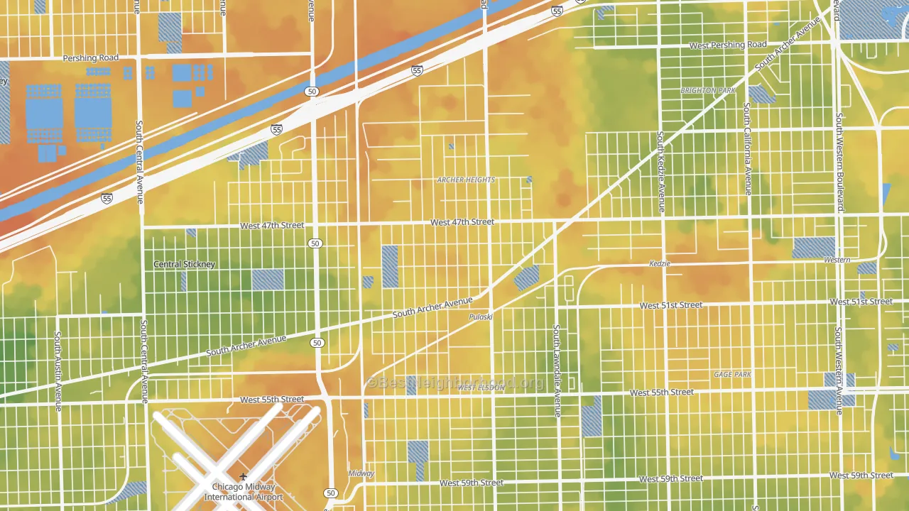 Bike Grade map of Archer Heights, Chicago, IL