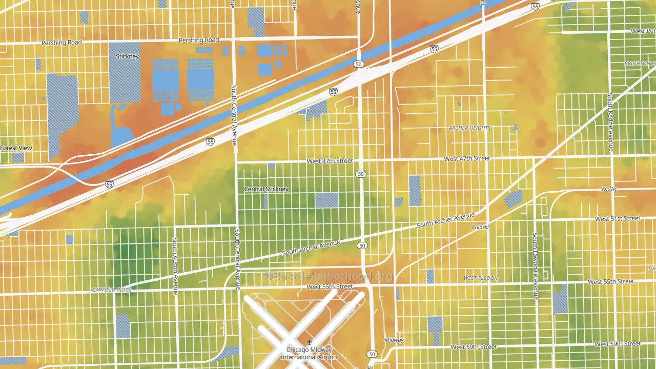 Bike Grade map of Archer Limits, Chicago, IL