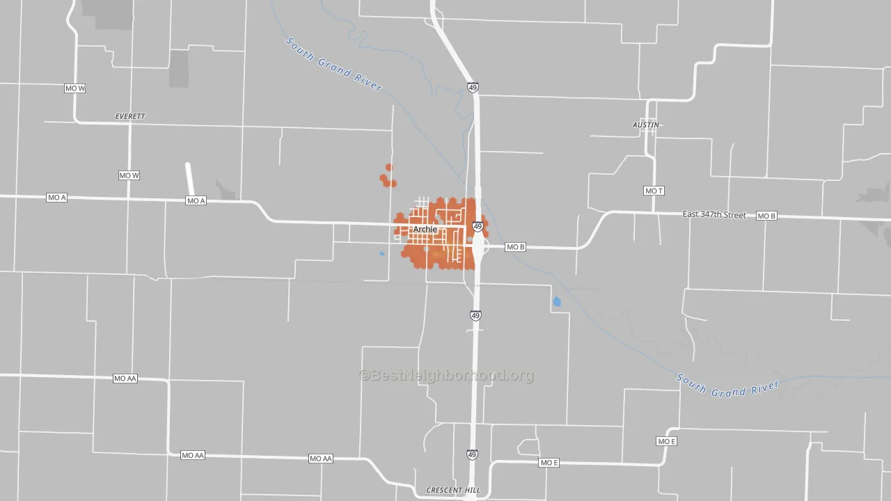 Bike Grade map of Archie, MO