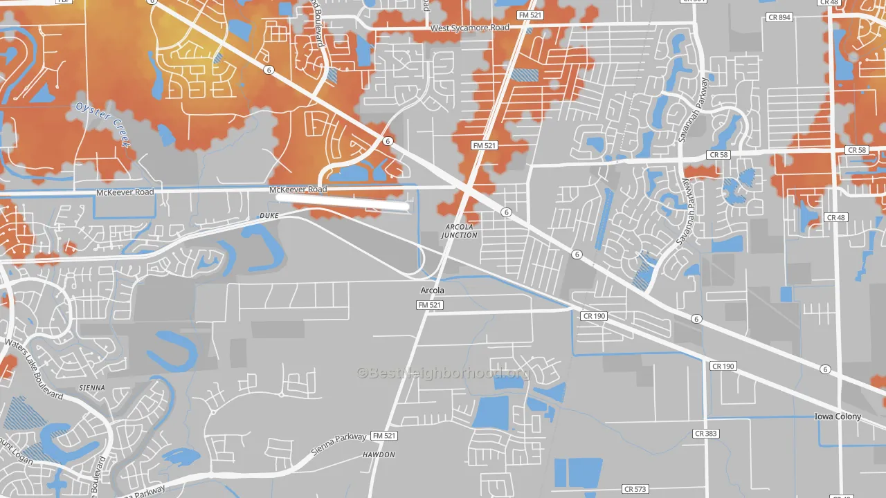 Bike Grade map of Arcola, TX