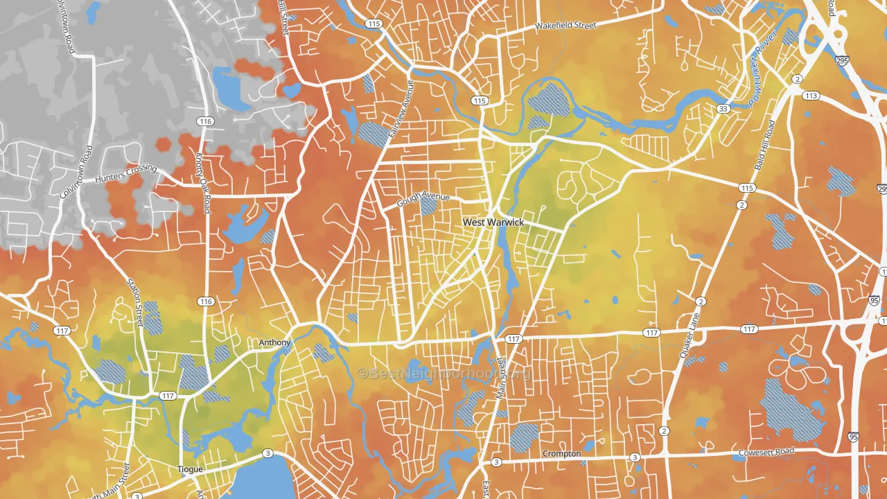Bike Grade map of Arctic, West Warwick, RI