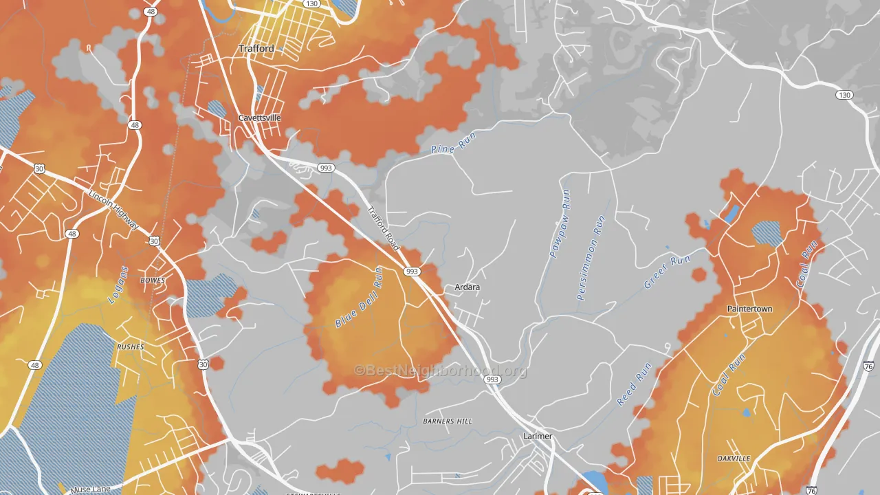 Bike Grade map of Ardara, PA