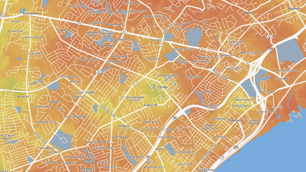 Bike Grade map of Arden, DE