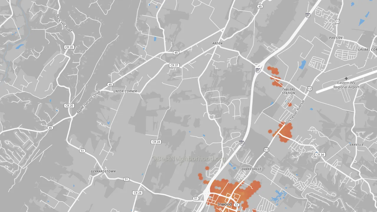Bike Grade map of Arden, Martinsburg, WV