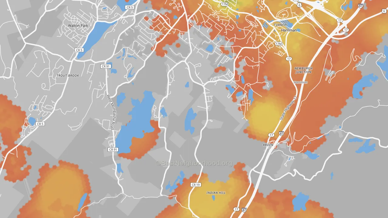 Bike Grade map of Arden, NY