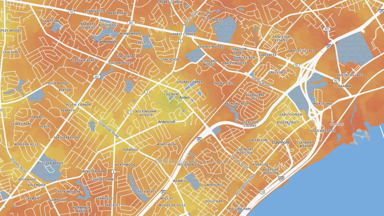 Bike Grade map of Ardentown, DE