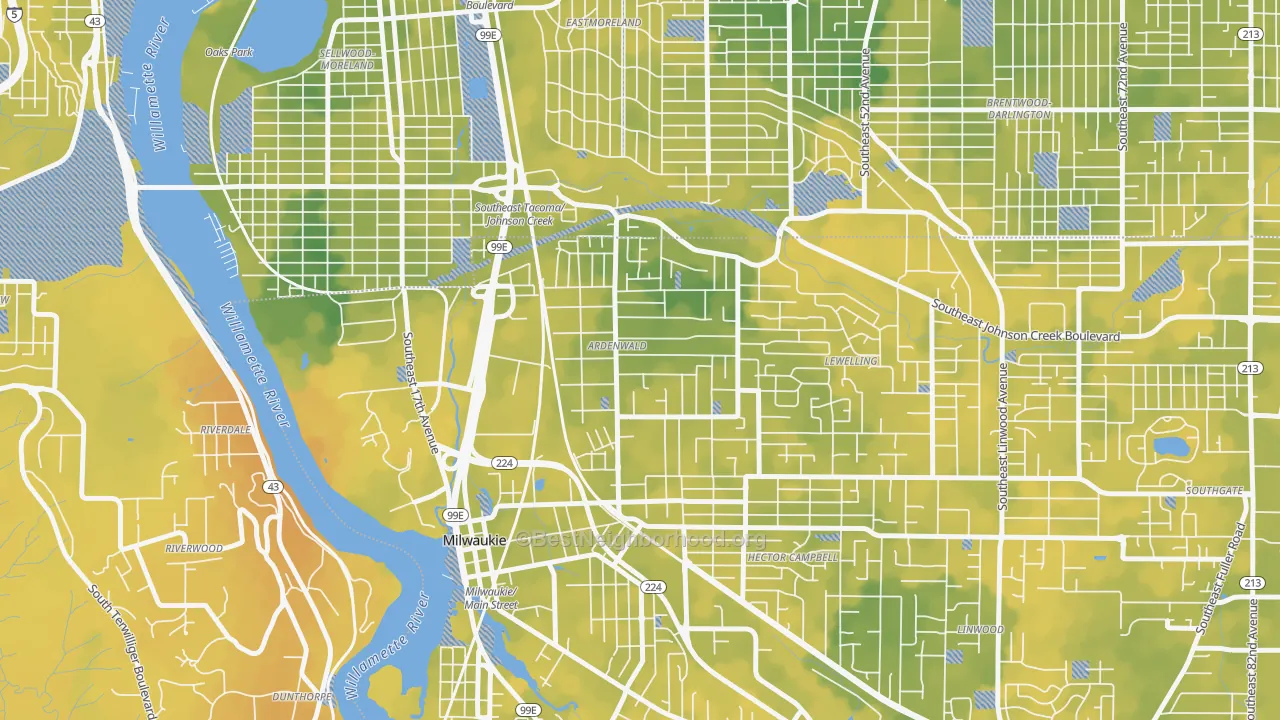 Bike Grade map of Ardenwald, Milwaukie, OR