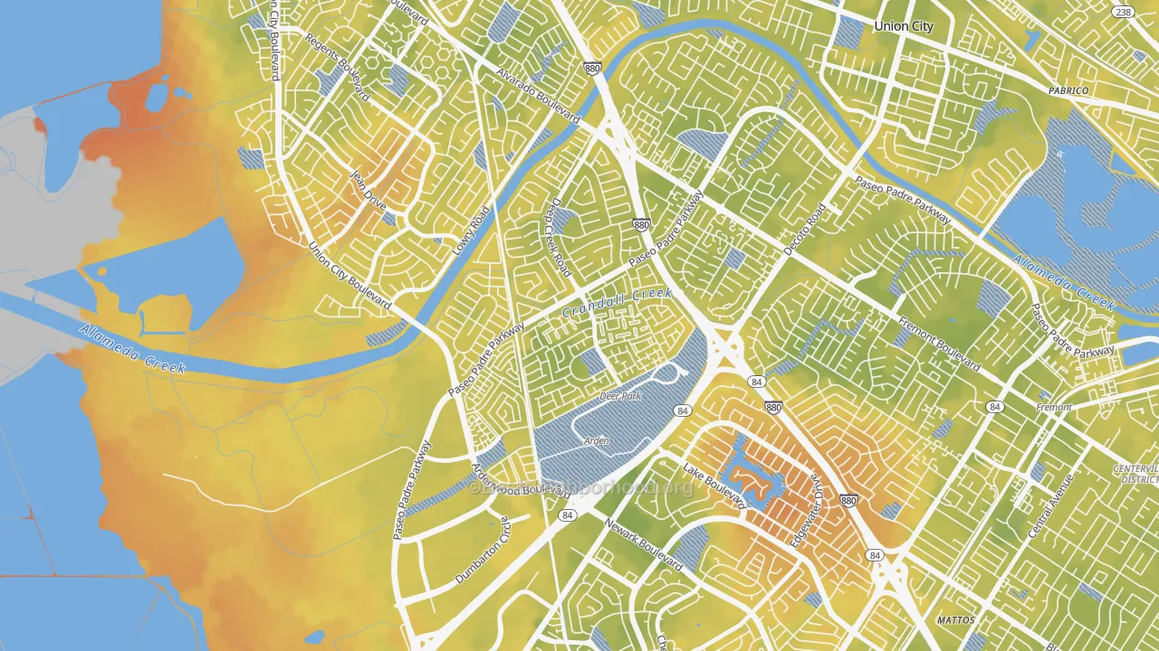 Bike Grade map of Ardenwood, Fremont, CA