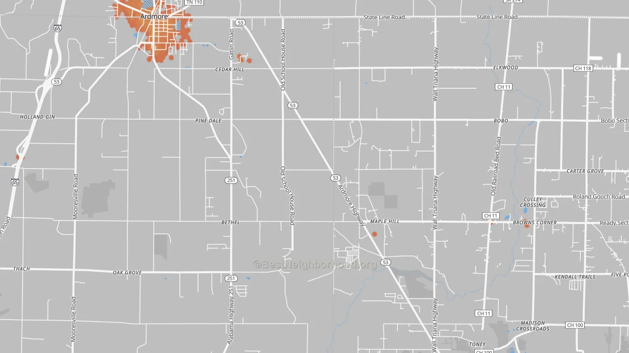 Bike Grade map of Ardmore, AL