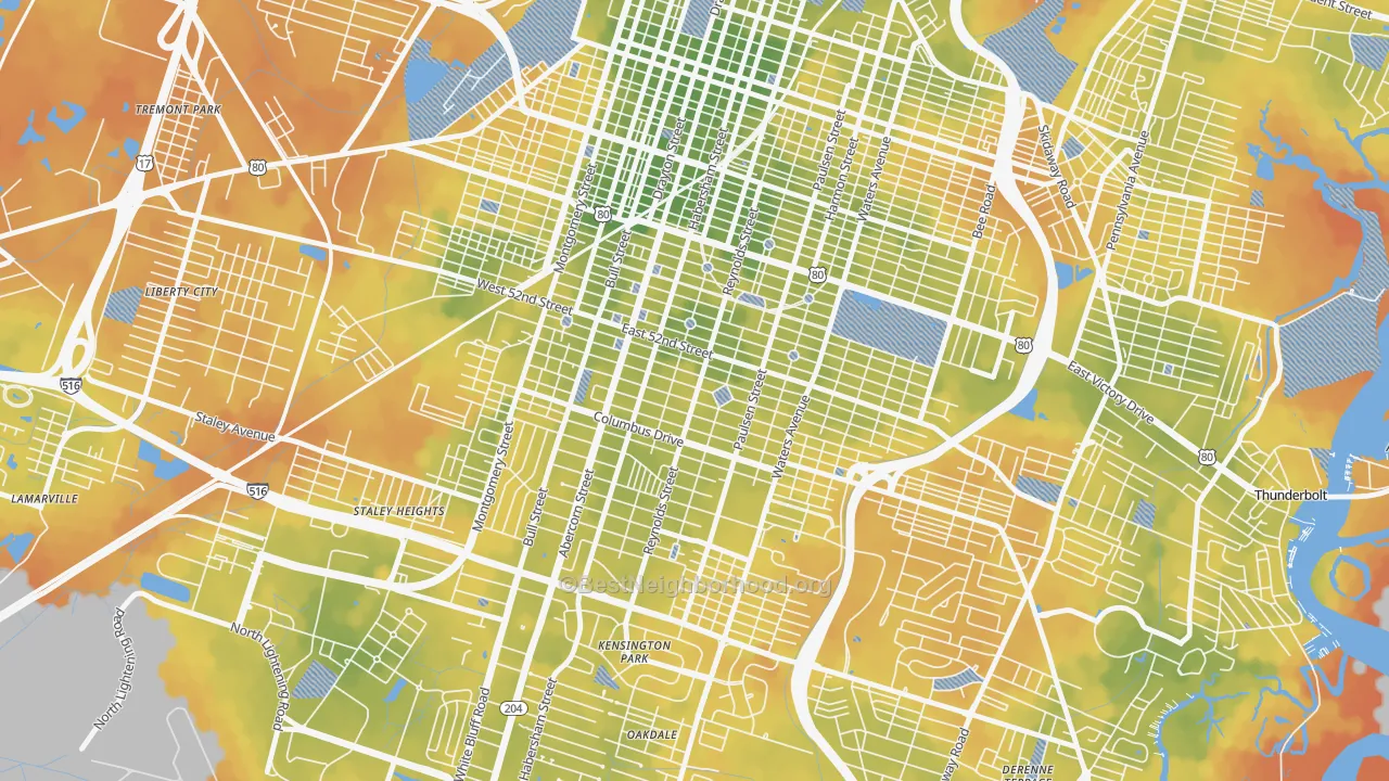 Bike Grade map of Ardmore-Gould Estates-Olin Heights, Savannah, GA