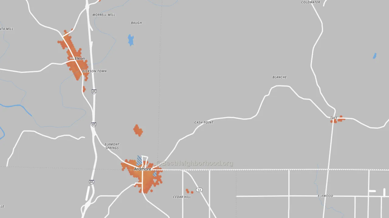Bike Grade map of Ardmore, TN