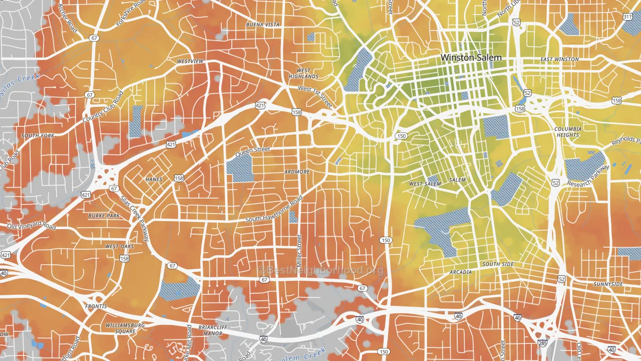 Bike Grade map of Ardmore, Winston-Salem, NC