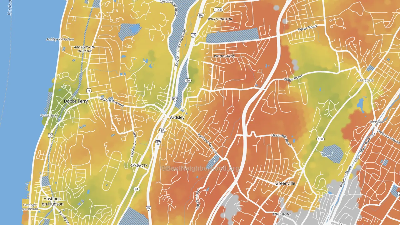 Bike Grade map of Ardsley, NY