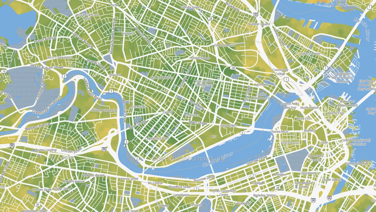 Bike Grade map of Area IV, Cambridge, MA