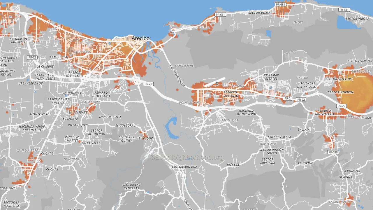 Bike Grade map of Arecibo Municipio, PR