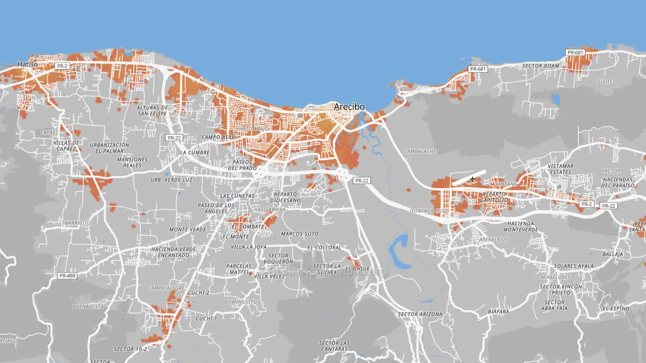 Bike Grade map of Arecibo, PR